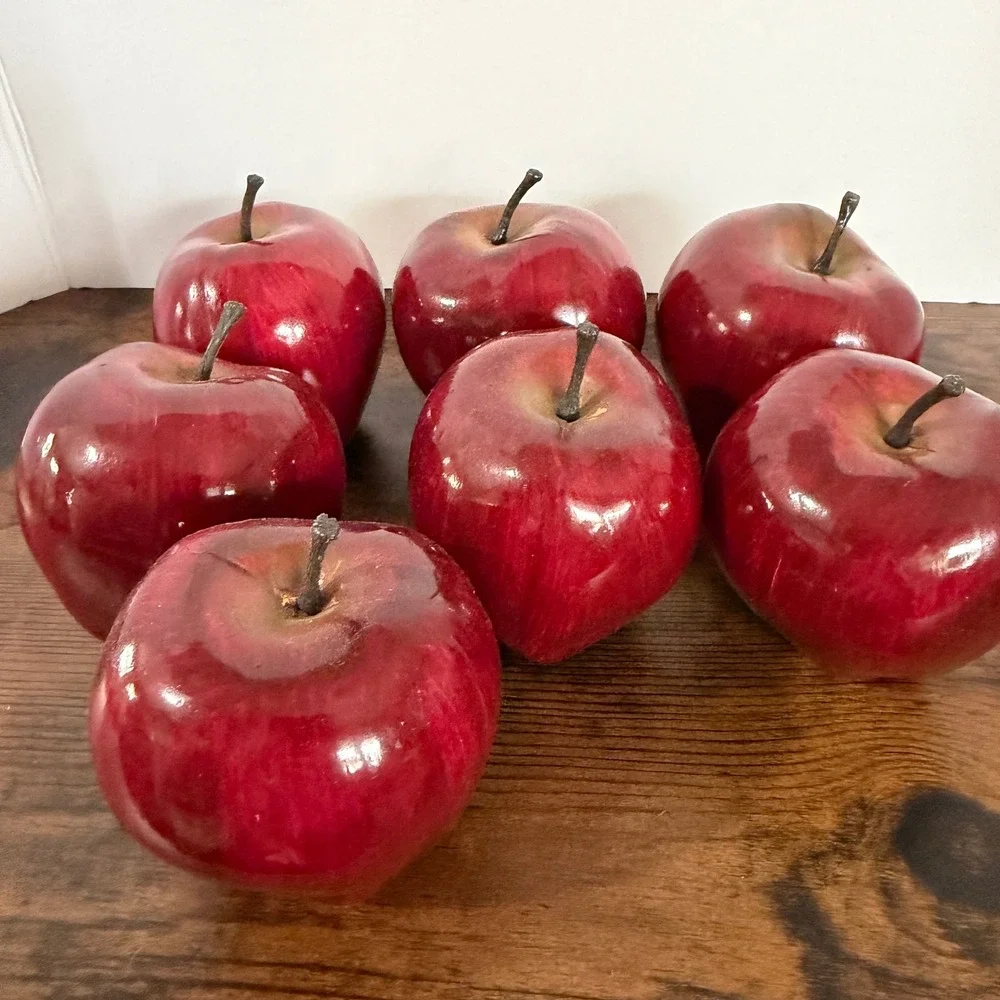 Set of 7 Artificial Red Apples Faux Fruit Kitchen Decor Farmhouse Table Display